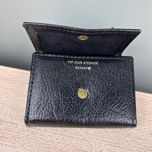 Vintage Meeker Top Grain Leather Key Caddy Holder Black Trifold 16 Hook Carrier - Picture 7 of 12